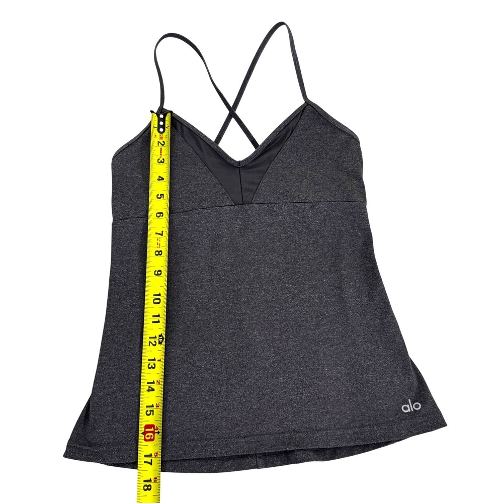 ALO YOGA V-Neck Mesh Inset Shelf Bra Tank Top Heathered Charcoal Grey Small - Picture 4 of 5